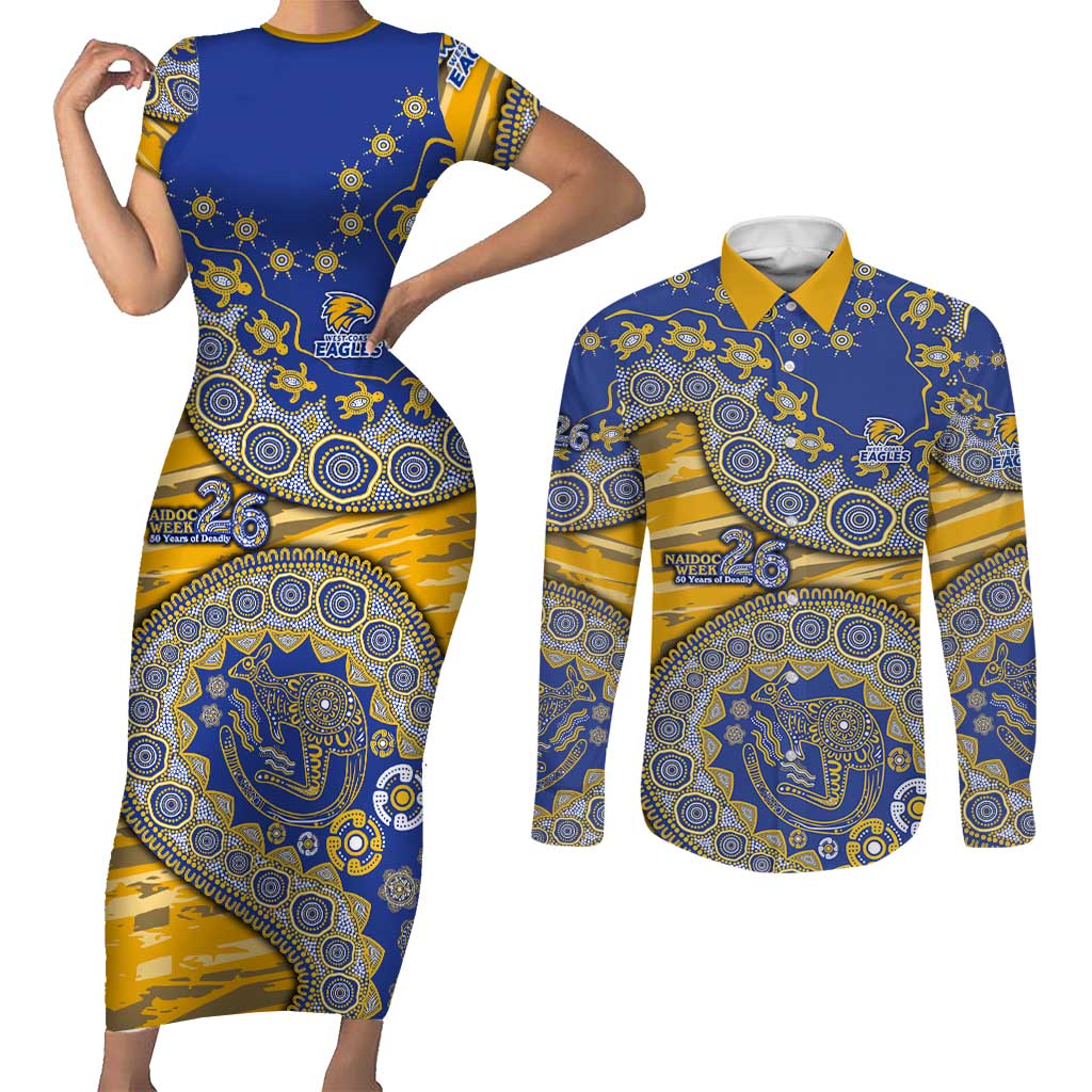 West Coast Eagles NAIDOC Week 2026 Couples Matching Short Sleeve Bodycon Dress and Long Sleeve Button Shirt Australian Aboriginal Dot Art Dreamtime Pattern Style