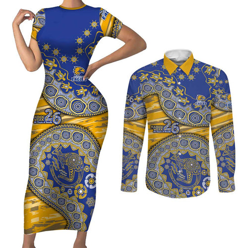 West Coast Eagles NAIDOC Week 2026 Couples Matching Short Sleeve Bodycon Dress and Long Sleeve Button Shirt Australian Aboriginal Dot Art Dreamtime Pattern Style