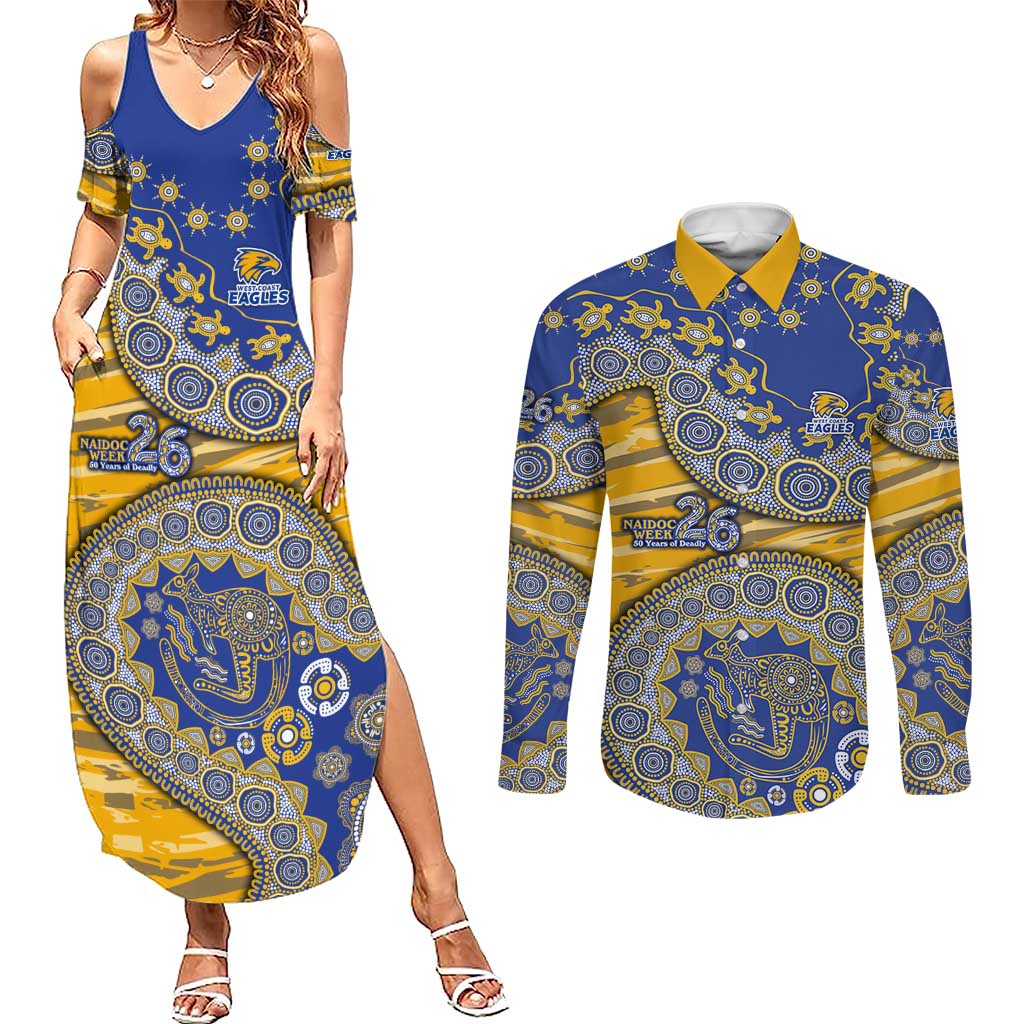 West Coast Eagles NAIDOC Week 2026 Couples Matching Summer Maxi Dress and Long Sleeve Button Shirt Australian Aboriginal Dot Art Dreamtime Pattern Style