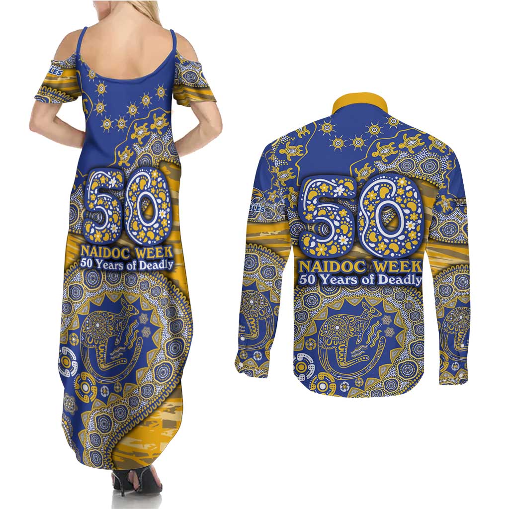 West Coast Eagles NAIDOC Week 2026 Couples Matching Summer Maxi Dress and Long Sleeve Button Shirt Australian Aboriginal Dot Art Dreamtime Pattern Style
