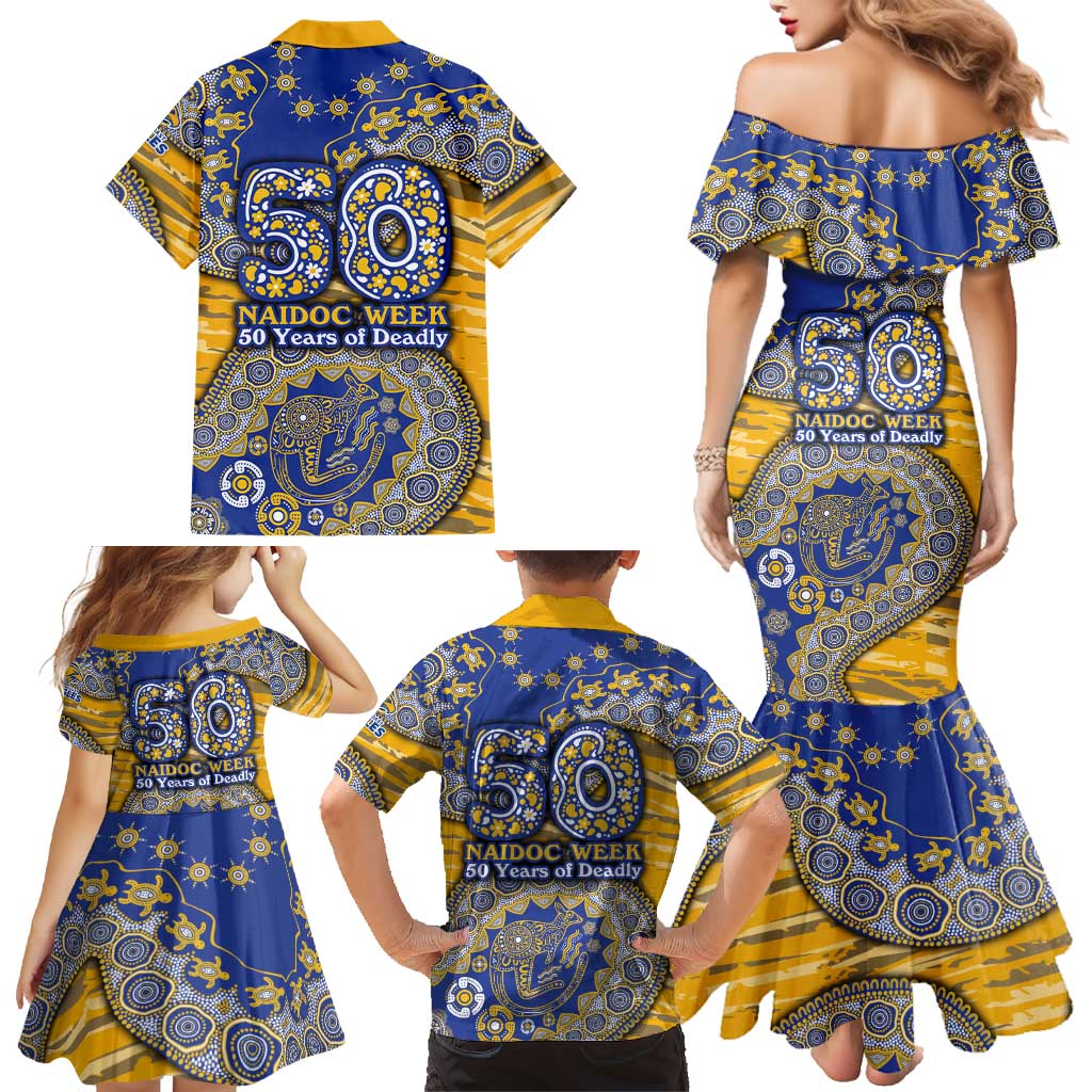 West Coast Eagles NAIDOC Week 2026 Family Matching Mermaid Dress and Hawaiian Shirt Australian Aboriginal Dot Art Dreamtime Pattern Style