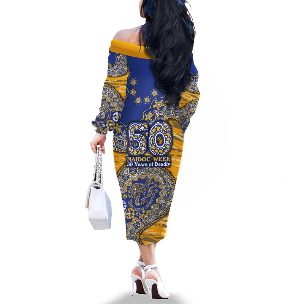 West Coast Eagles NAIDOC Week 2026 Family Matching Off The Shoulder Long Sleeve Dress and Hawaiian Shirt Australian Aboriginal Dot Art Dreamtime Pattern Style