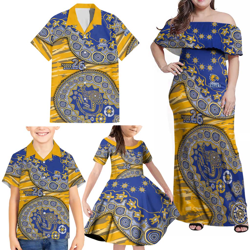 West Coast Eagles NAIDOC Week 2026 Family Matching Off Shoulder Maxi Dress and Hawaiian Shirt Australian Aboriginal Dot Art Dreamtime Pattern Style