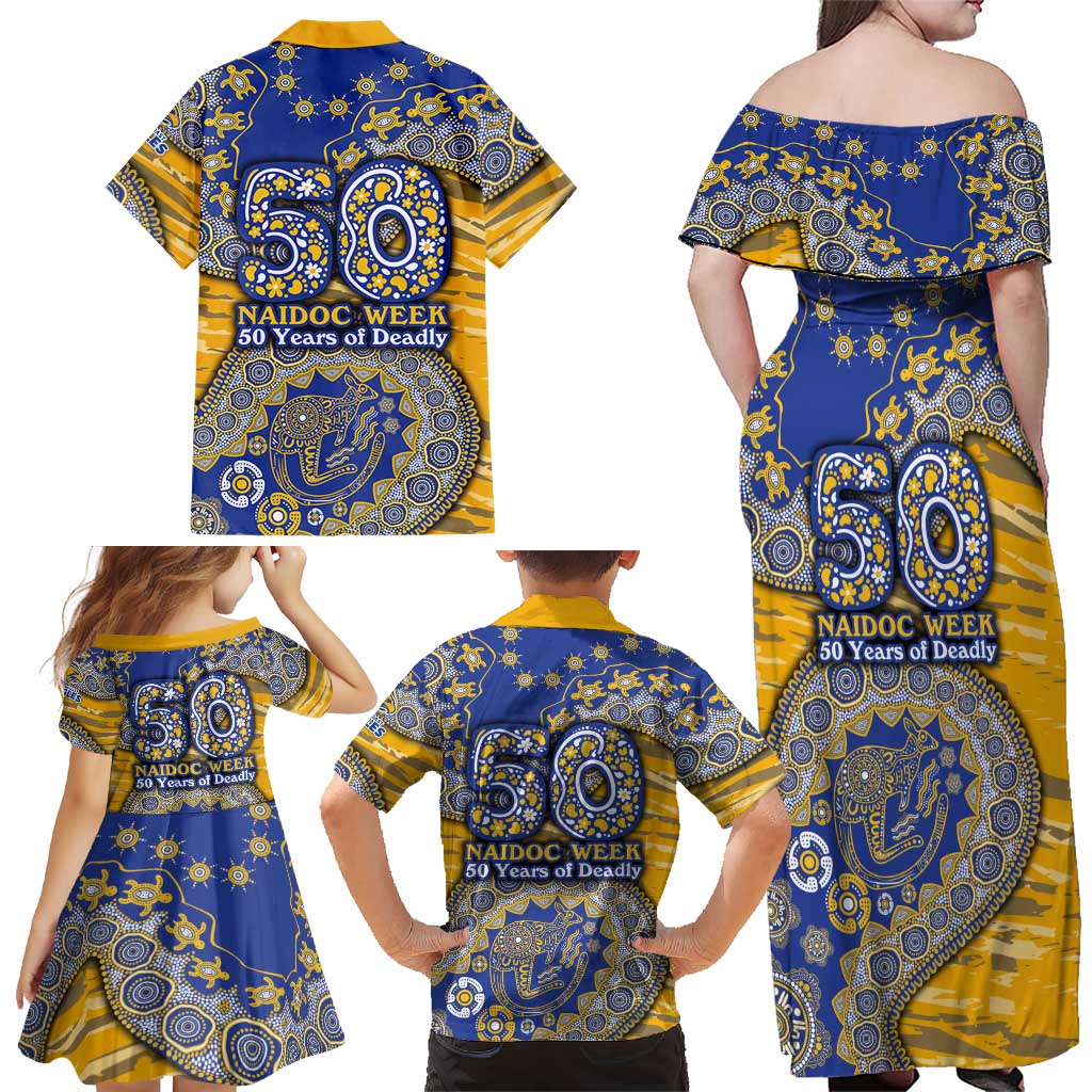 West Coast Eagles NAIDOC Week 2026 Family Matching Off Shoulder Maxi Dress and Hawaiian Shirt Australian Aboriginal Dot Art Dreamtime Pattern Style
