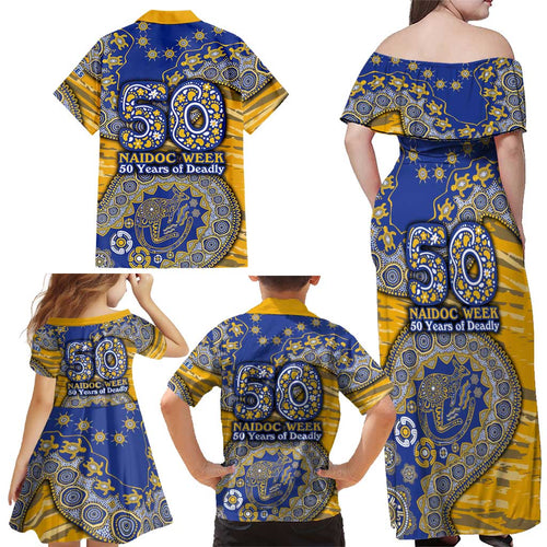 West Coast Eagles NAIDOC Week 2026 Family Matching Off Shoulder Maxi Dress and Hawaiian Shirt Australian Aboriginal Dot Art Dreamtime Pattern Style