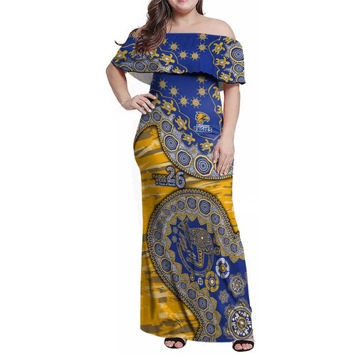 West Coast Eagles NAIDOC Week 2026 Family Matching Off Shoulder Maxi Dress and Hawaiian Shirt Australian Aboriginal Dot Art Dreamtime Pattern Style