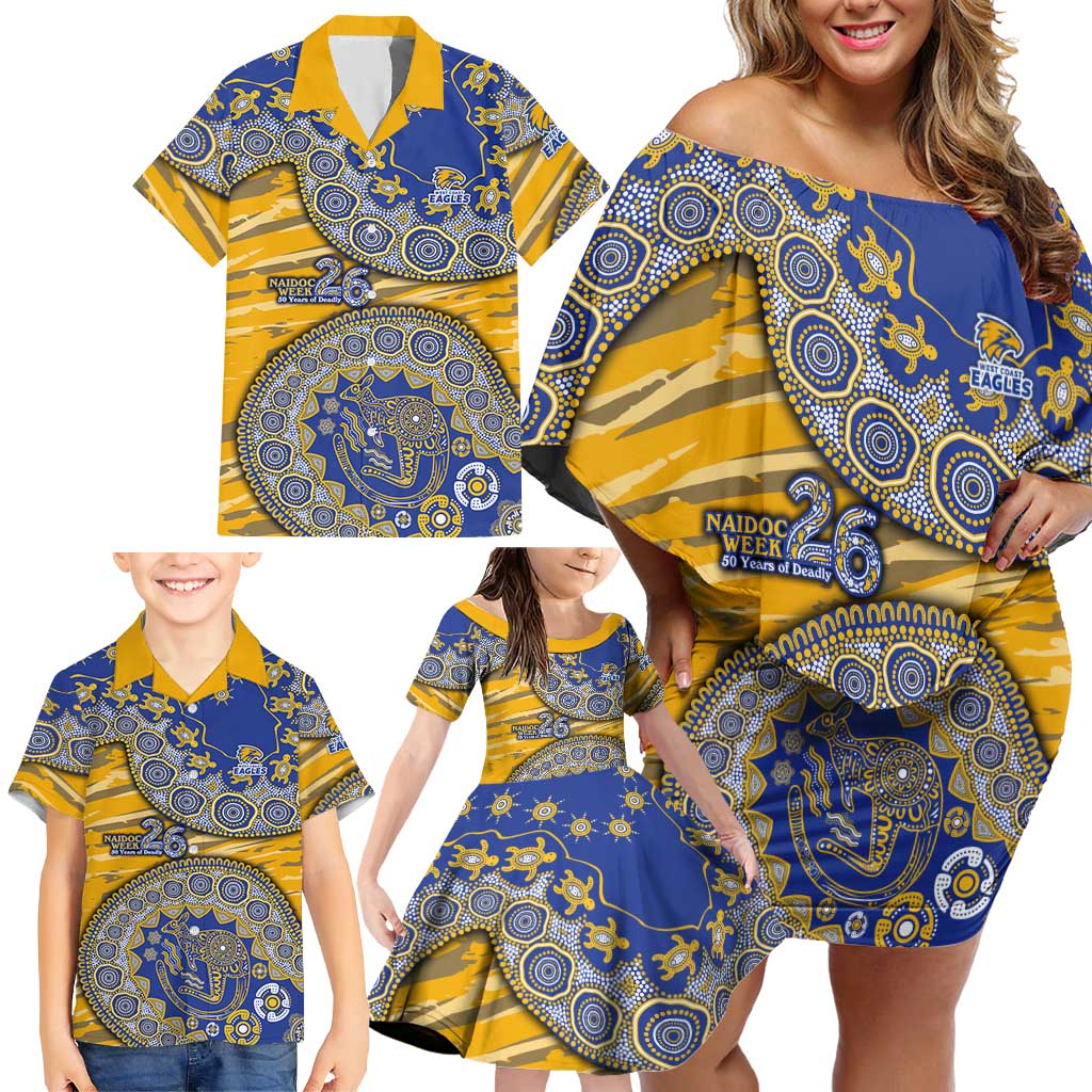 West Coast Eagles NAIDOC Week 2026 Family Matching Off Shoulder Short Dress and Hawaiian Shirt Australian Aboriginal Dot Art Dreamtime Pattern Style