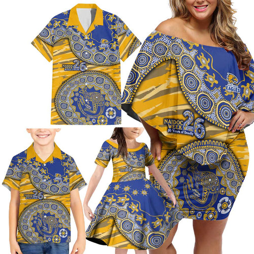 West Coast Eagles NAIDOC Week 2026 Family Matching Off Shoulder Short Dress and Hawaiian Shirt Australian Aboriginal Dot Art Dreamtime Pattern Style