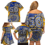 West Coast Eagles NAIDOC Week 2026 Family Matching Off Shoulder Short Dress and Hawaiian Shirt Australian Aboriginal Dot Art Dreamtime Pattern Style