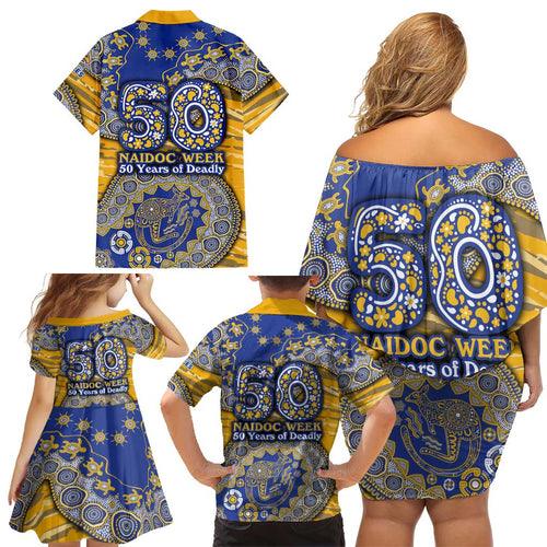 West Coast Eagles NAIDOC Week 2026 Family Matching Off Shoulder Short Dress and Hawaiian Shirt Australian Aboriginal Dot Art Dreamtime Pattern Style