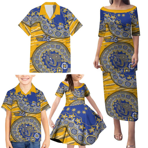 West Coast Eagles NAIDOC Week 2026 Family Matching Puletasi and Hawaiian Shirt Australian Aboriginal Dot Art Dreamtime Pattern Style