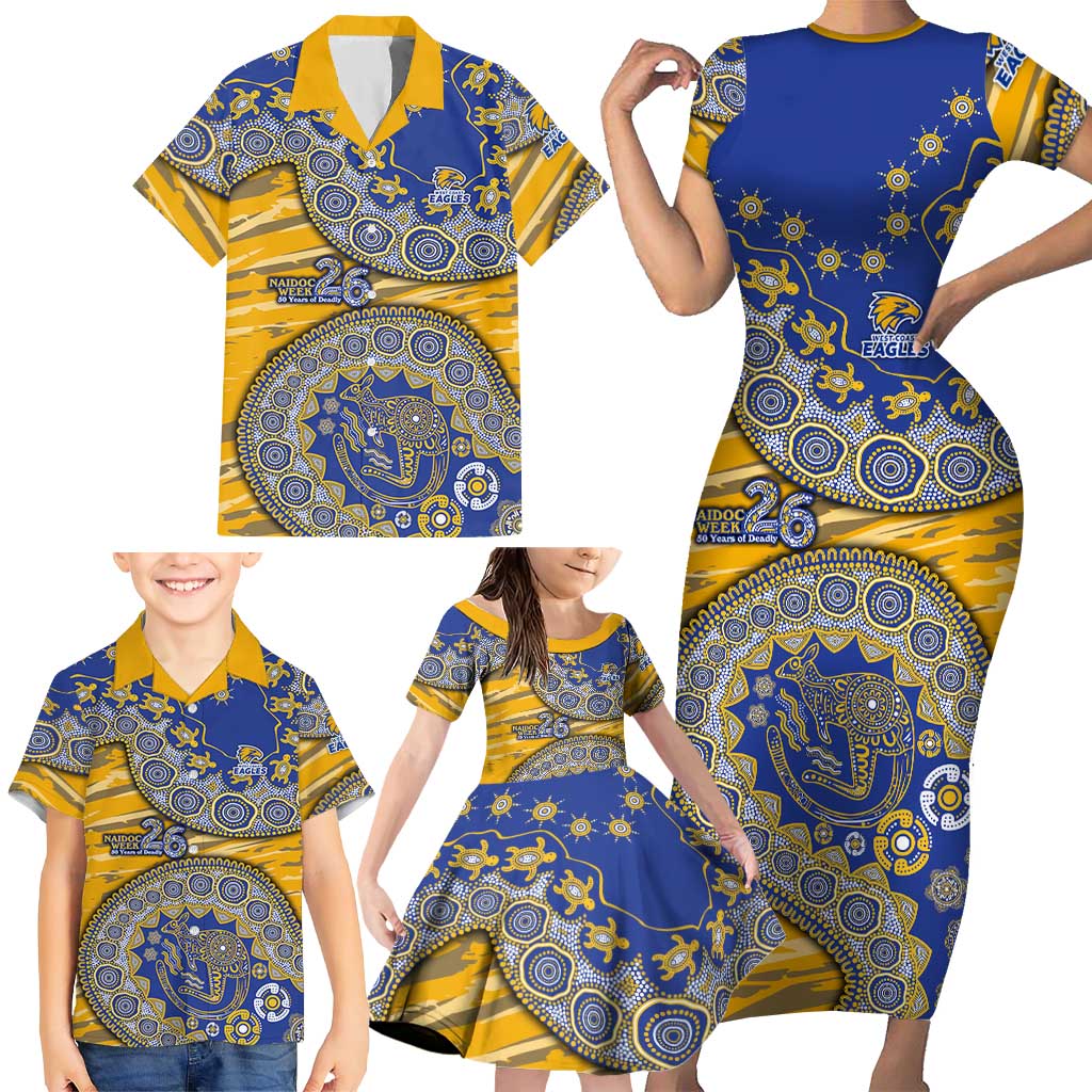 West Coast Eagles NAIDOC Week 2026 Family Matching Short Sleeve Bodycon Dress and Hawaiian Shirt Australian Aboriginal Dot Art Dreamtime Pattern Style
