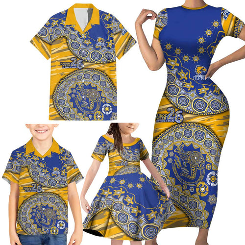 West Coast Eagles NAIDOC Week 2026 Family Matching Short Sleeve Bodycon Dress and Hawaiian Shirt Australian Aboriginal Dot Art Dreamtime Pattern Style