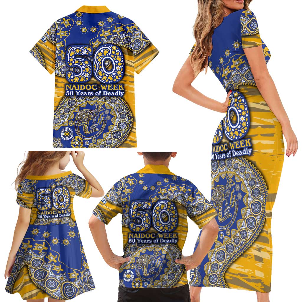 West Coast Eagles NAIDOC Week 2026 Family Matching Short Sleeve Bodycon Dress and Hawaiian Shirt Australian Aboriginal Dot Art Dreamtime Pattern Style