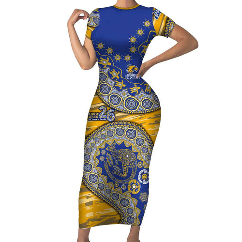 West Coast Eagles NAIDOC Week 2026 Family Matching Short Sleeve Bodycon Dress and Hawaiian Shirt Australian Aboriginal Dot Art Dreamtime Pattern Style