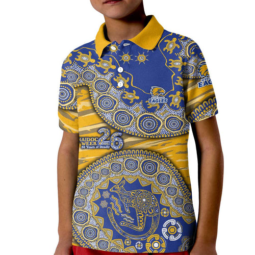 West Coast Eagles NAIDOC Week 2026 Kid Polo Shirt Australian Aboriginal Dot Art Dreamtime Pattern Style