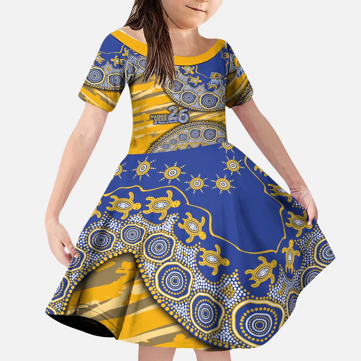 West Coast Eagles NAIDOC Week 2026 Kid Short Sleeve Dress Australian Aboriginal Dot Art Dreamtime Pattern Style