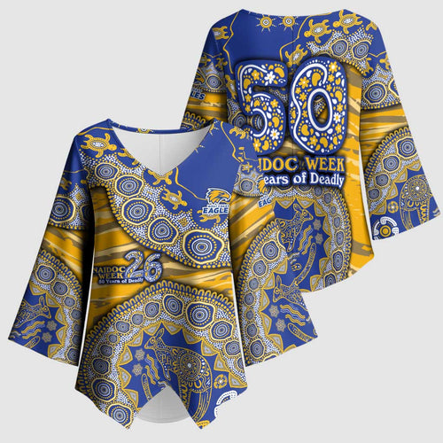 West Coast Eagles NAIDOC Week 2026 Kimono Sleeve Blouse Australian Aboriginal Dot Art Dreamtime Pattern Style
