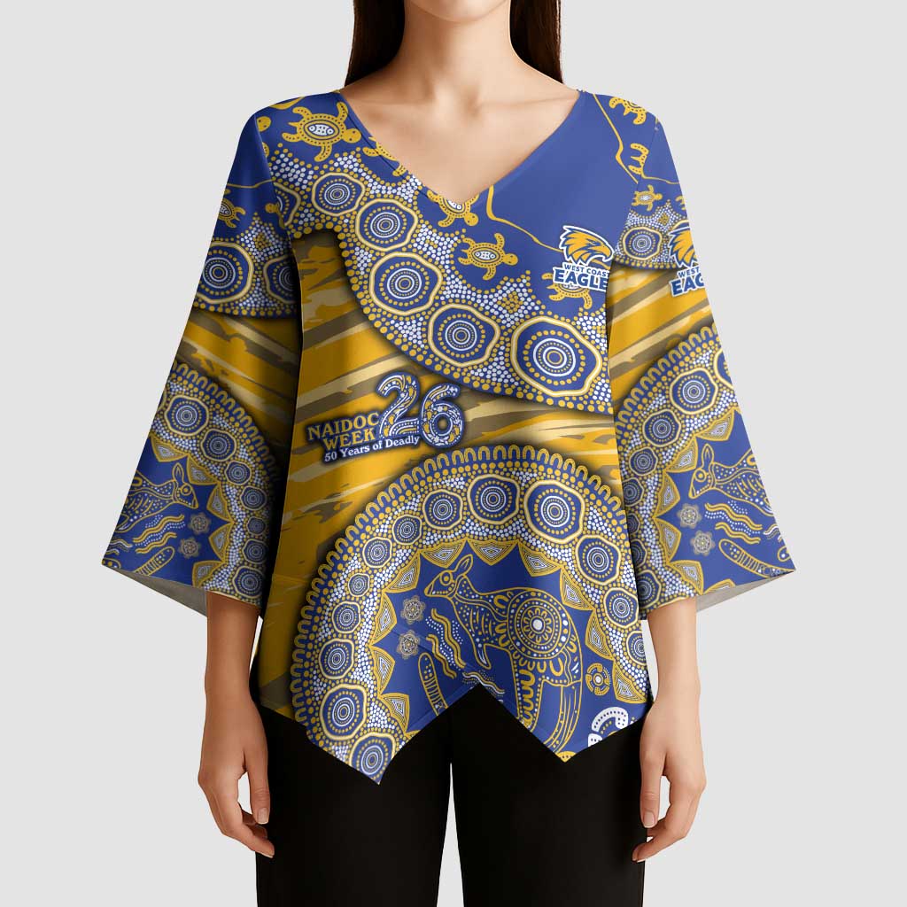 West Coast Eagles NAIDOC Week 2026 Kimono Sleeve Blouse Australian Aboriginal Dot Art Dreamtime Pattern Style