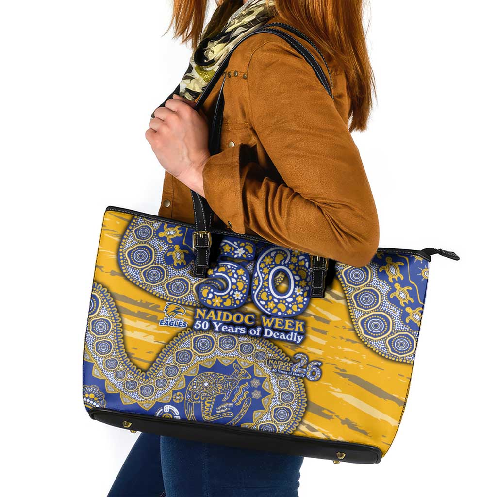 West Coast Eagles NAIDOC Week 2026 Leather Tote Bag Australian Aboriginal Dot Art Dreamtime Pattern Style