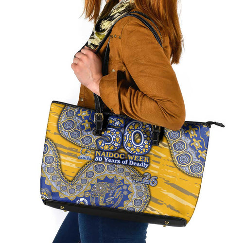 West Coast Eagles NAIDOC Week 2026 Leather Tote Bag Australian Aboriginal Dot Art Dreamtime Pattern Style