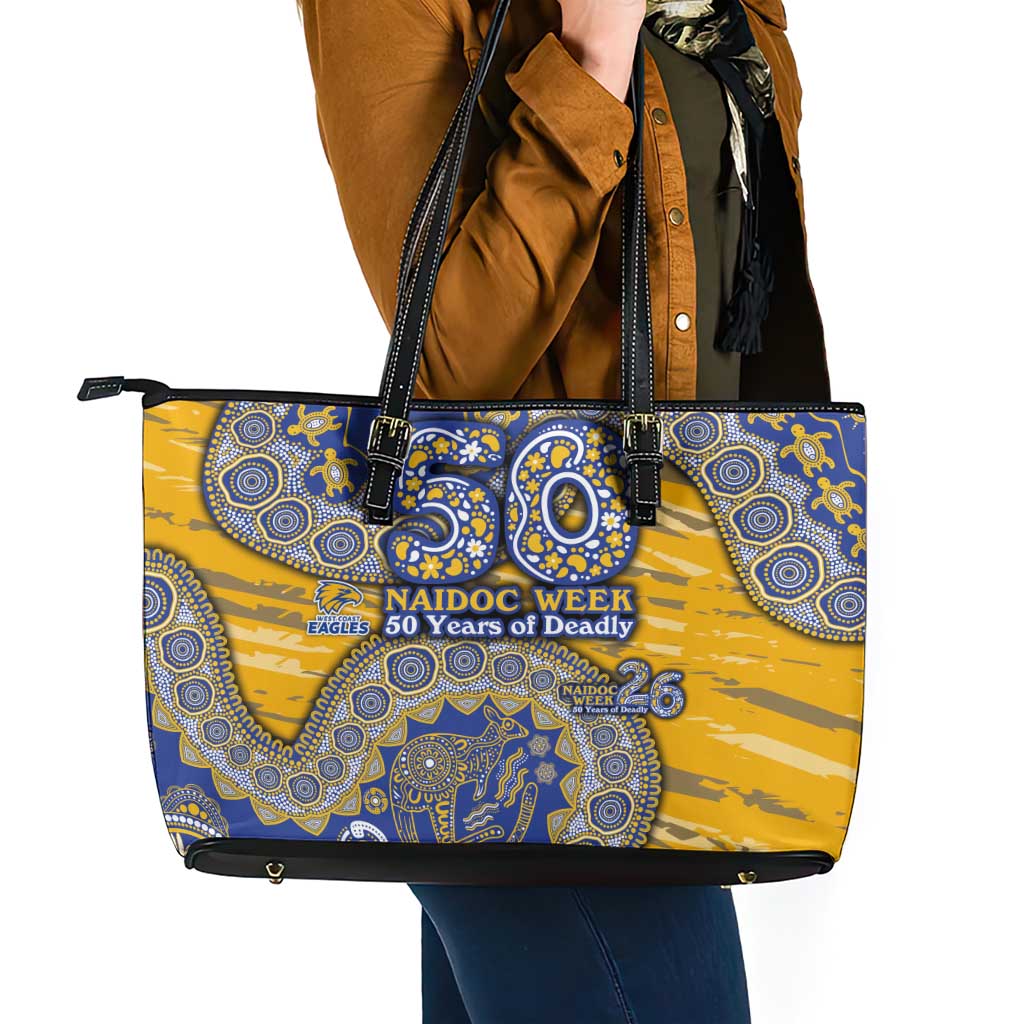 West Coast Eagles NAIDOC Week 2026 Leather Tote Bag Australian Aboriginal Dot Art Dreamtime Pattern Style