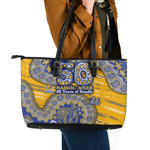 West Coast Eagles NAIDOC Week 2026 Leather Tote Bag Australian Aboriginal Dot Art Dreamtime Pattern Style