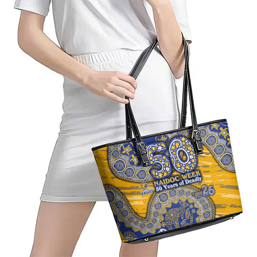 West Coast Eagles NAIDOC Week 2026 Leather Tote Bag Australian Aboriginal Dot Art Dreamtime Pattern Style