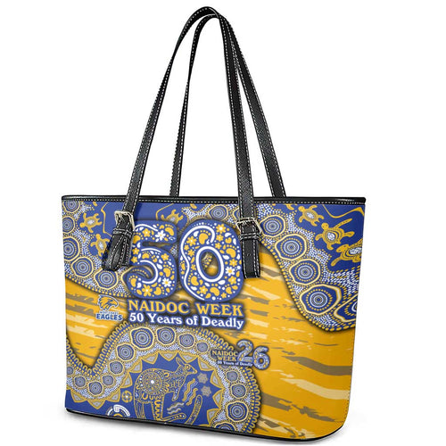 West Coast Eagles NAIDOC Week 2026 Leather Tote Bag Australian Aboriginal Dot Art Dreamtime Pattern Style