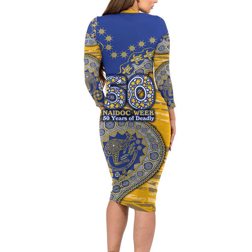 West Coast Eagles NAIDOC Week 2026 Long Sleeve Bodycon Dress Australian Aboriginal Dot Art Dreamtime Pattern Style