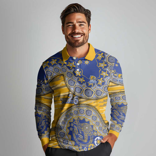 West Coast Eagles NAIDOC Week 2026 Long Sleeve Polo Shirt Australian Aboriginal Dot Art Dreamtime Pattern Style