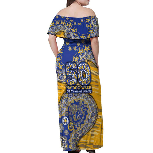 West Coast Eagles NAIDOC Week 2026 Off Shoulder Maxi Dress Australian Aboriginal Dot Art Dreamtime Pattern Style
