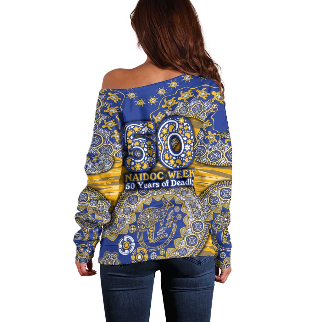 West Coast Eagles NAIDOC Week 2026 Off Shoulder Sweater Australian Aboriginal Dot Art Dreamtime Pattern Style
