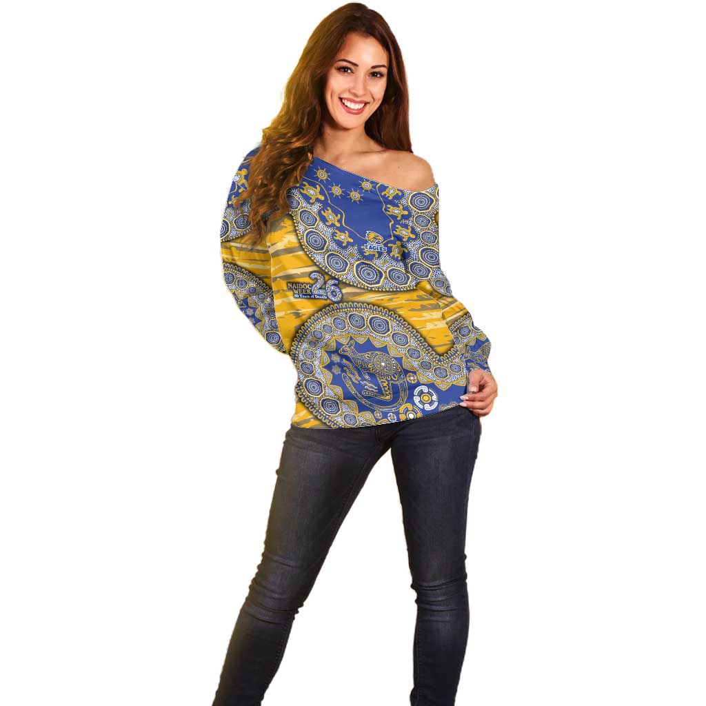 West Coast Eagles NAIDOC Week 2026 Off Shoulder Sweater Australian Aboriginal Dot Art Dreamtime Pattern Style