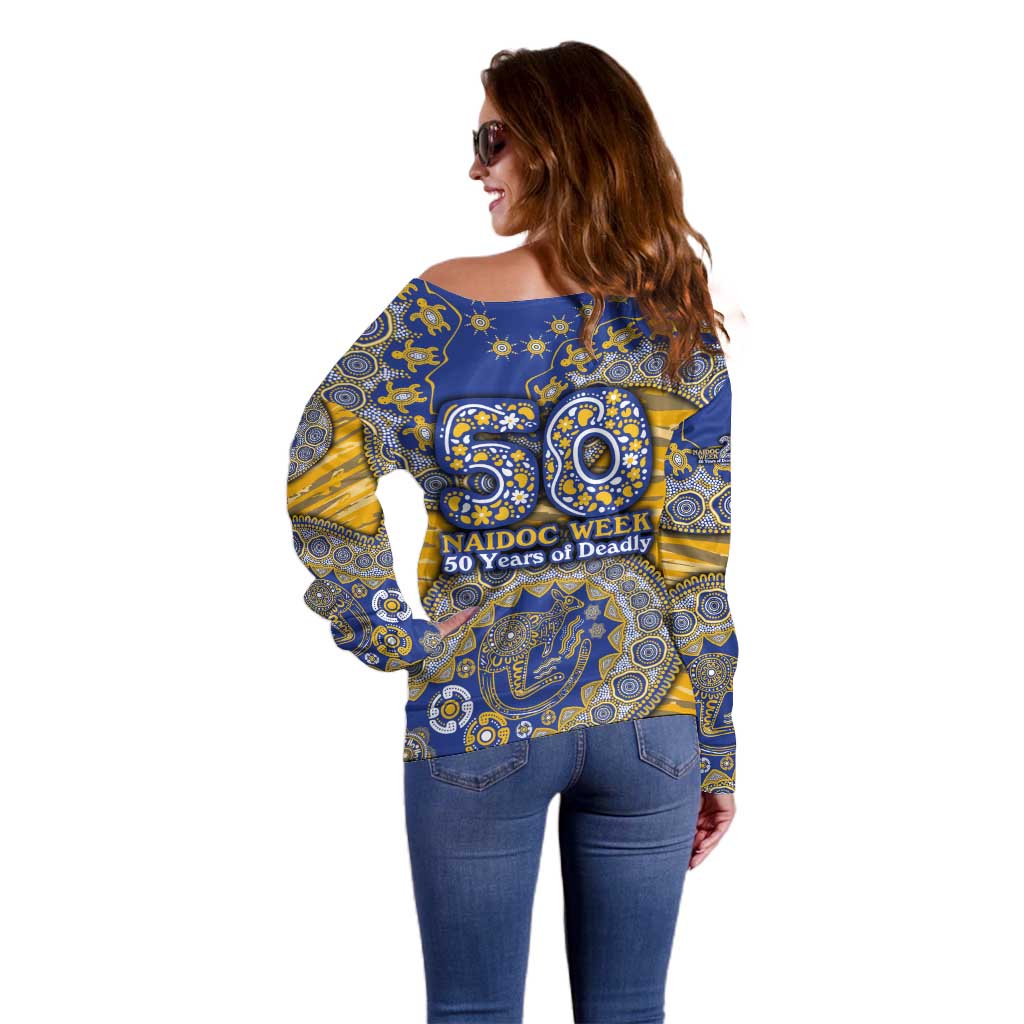 West Coast Eagles NAIDOC Week 2026 Off Shoulder Sweater Australian Aboriginal Dot Art Dreamtime Pattern Style