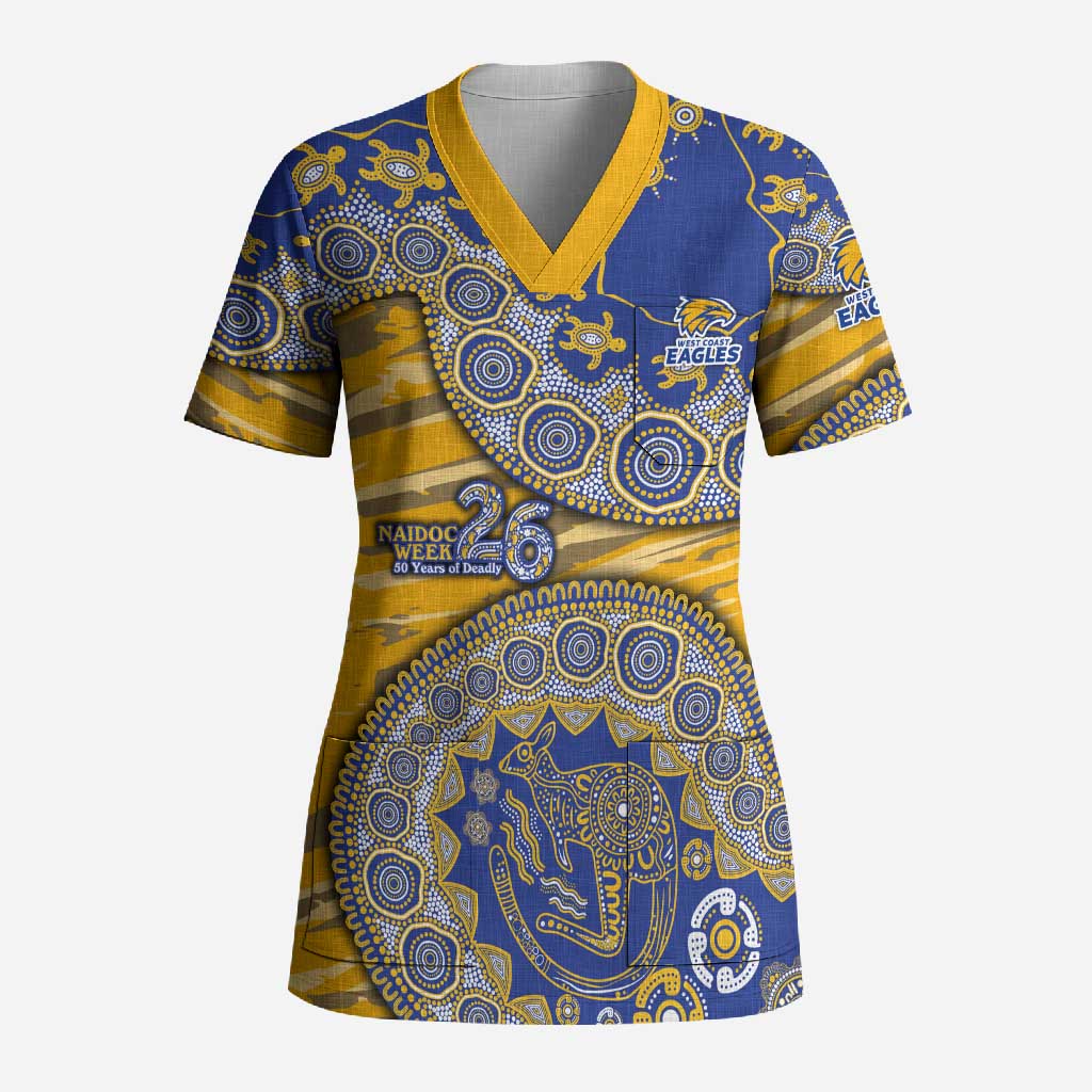 West Coast Eagles NAIDOC Week 2026 Scrub Top Australian Aboriginal Dot Art Dreamtime Pattern Style
