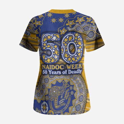 West Coast Eagles NAIDOC Week 2026 Scrub Top Australian Aboriginal Dot Art Dreamtime Pattern Style