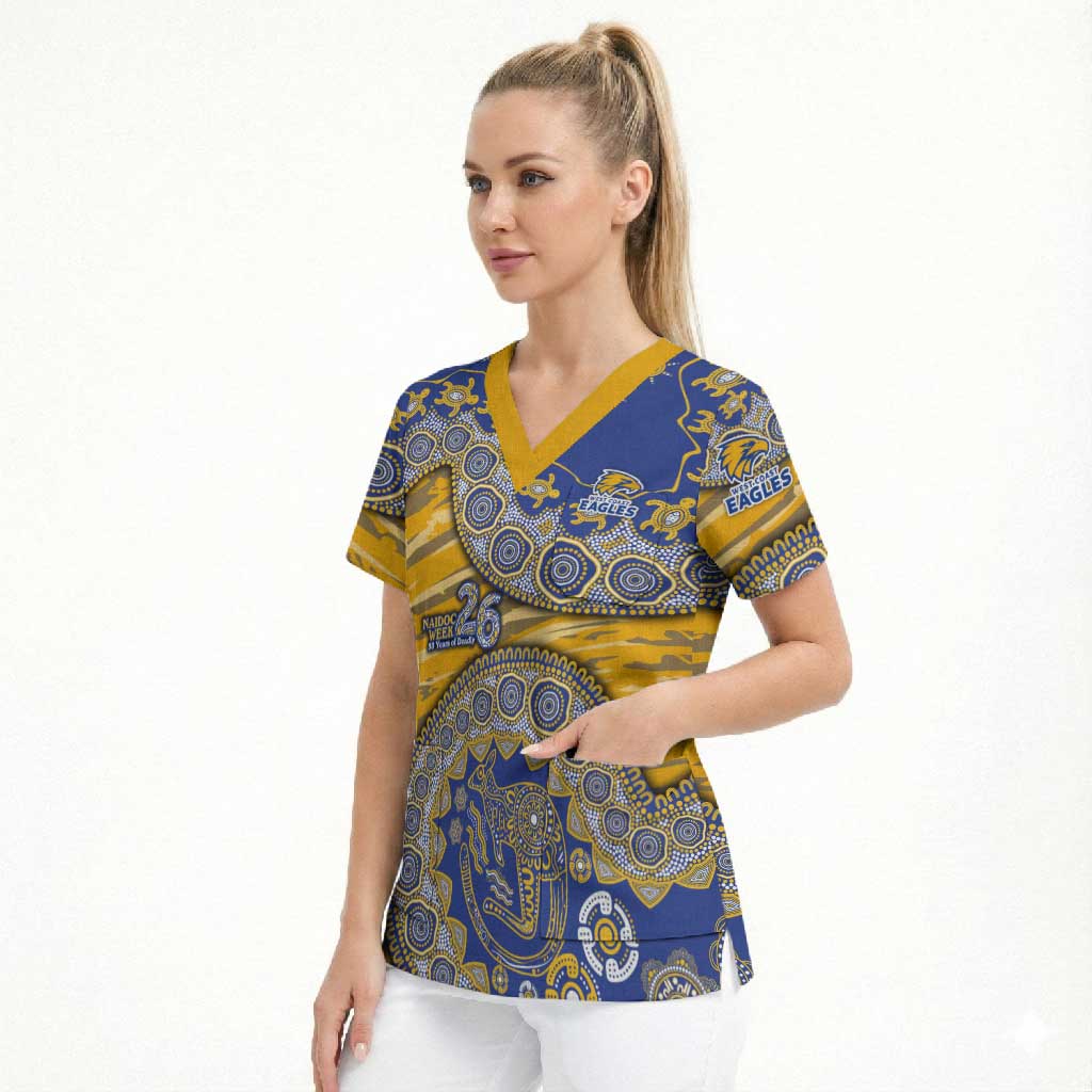 West Coast Eagles NAIDOC Week 2026 Scrub Top Australian Aboriginal Dot Art Dreamtime Pattern Style