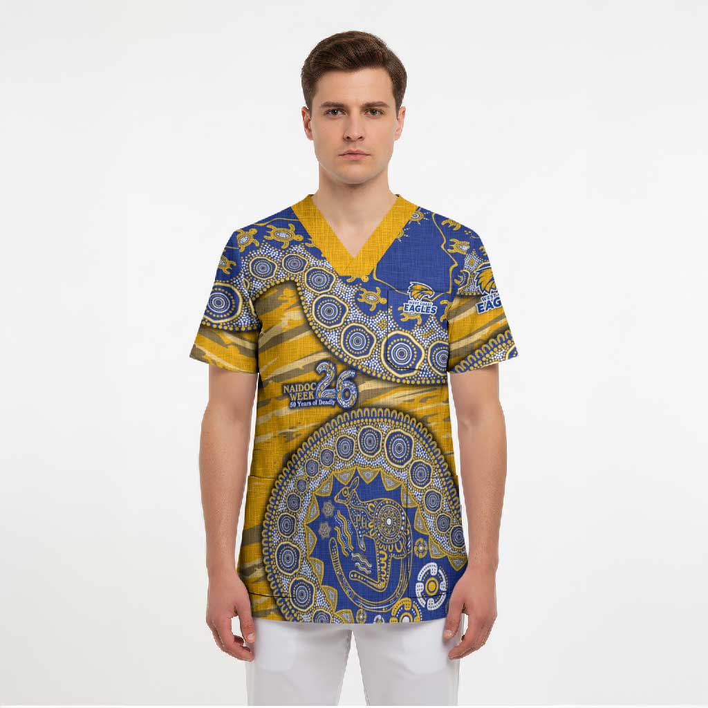 West Coast Eagles NAIDOC Week 2026 Scrub Top Australian Aboriginal Dot Art Dreamtime Pattern Style