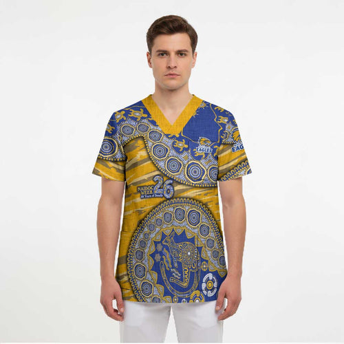 West Coast Eagles NAIDOC Week 2026 Scrub Top Australian Aboriginal Dot Art Dreamtime Pattern Style