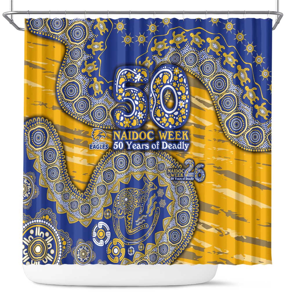 West Coast Eagles NAIDOC Week 2026 Shower Curtain Australian Aboriginal Dot Art Dreamtime Pattern Style