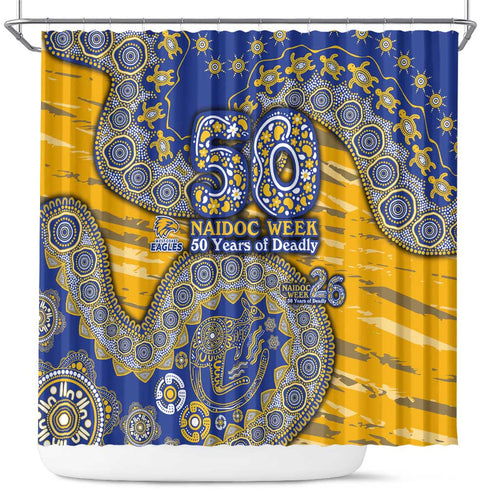West Coast Eagles NAIDOC Week 2026 Shower Curtain Australian Aboriginal Dot Art Dreamtime Pattern Style