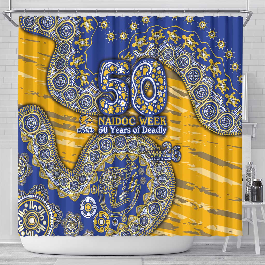 West Coast Eagles NAIDOC Week 2026 Shower Curtain Australian Aboriginal Dot Art Dreamtime Pattern Style