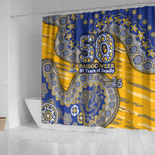 West Coast Eagles NAIDOC Week 2026 Shower Curtain Australian Aboriginal Dot Art Dreamtime Pattern Style