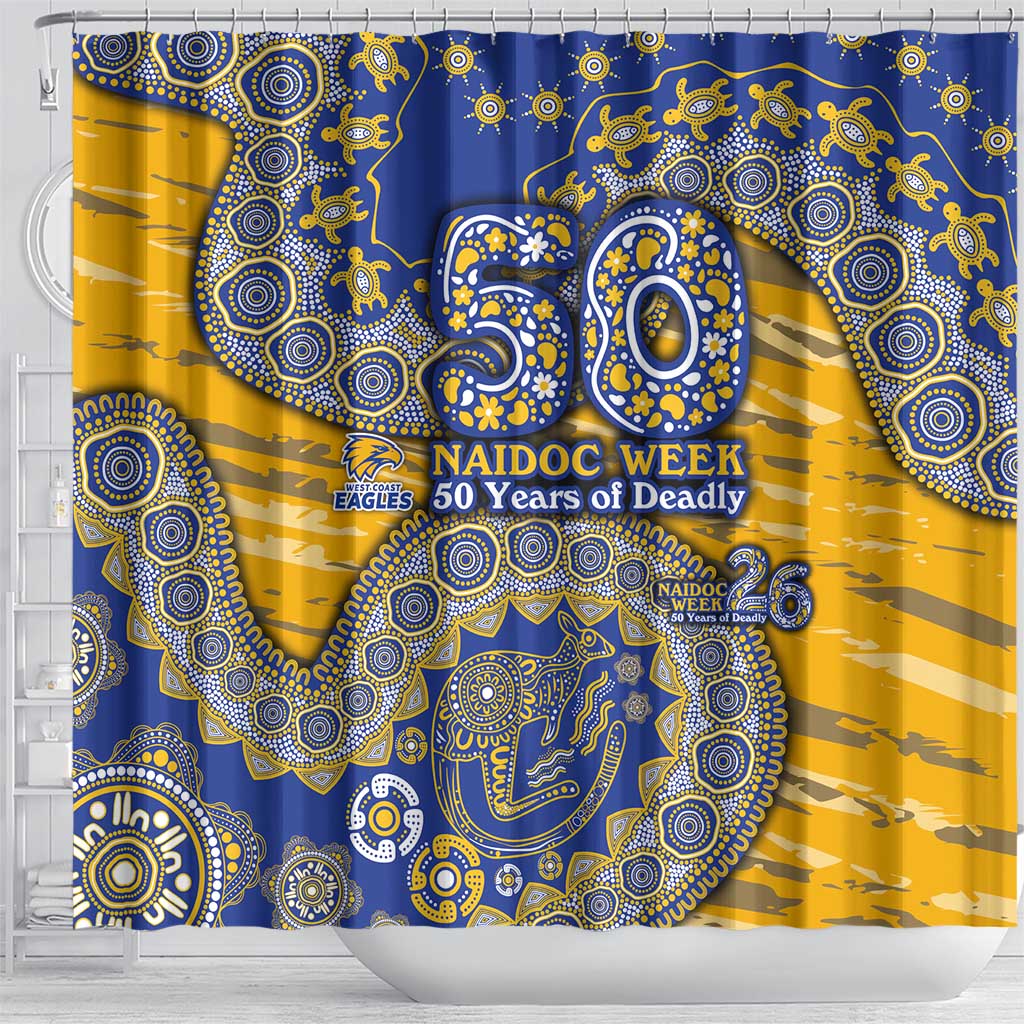 West Coast Eagles NAIDOC Week 2026 Shower Curtain Australian Aboriginal Dot Art Dreamtime Pattern Style