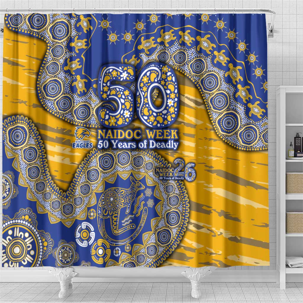 West Coast Eagles NAIDOC Week 2026 Shower Curtain Australian Aboriginal Dot Art Dreamtime Pattern Style