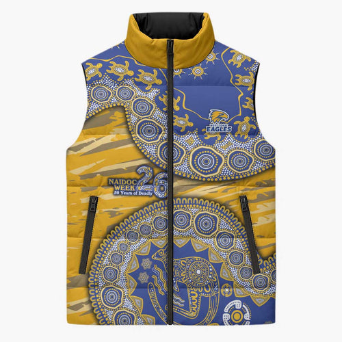 West Coast Eagles NAIDOC Week 2026 Sleeveless Puffer Jacket Australian Aboriginal Dot Art Dreamtime Pattern Style