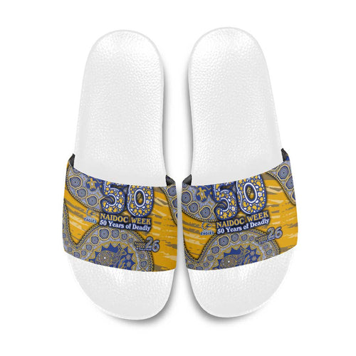 West Coast Eagles NAIDOC Week 2026 Slide Sandals Australian Aboriginal Dot Art Dreamtime Pattern Style