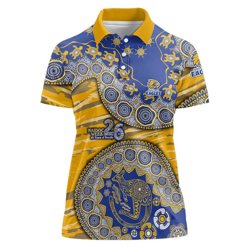 West Coast Eagles NAIDOC Week 2026 Women Polo Shirt Australian Aboriginal Dot Art Dreamtime Pattern Style