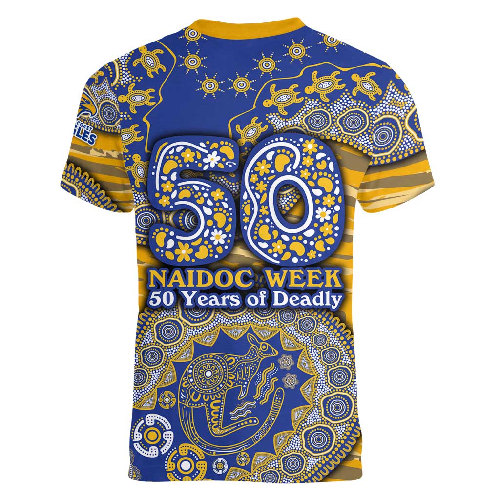 West Coast Eagles NAIDOC Week 2026 Women V-Neck T-Shirt Australian Aboriginal Dot Art Dreamtime Pattern Style